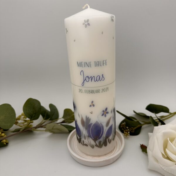 Taufkerze "Magnolie blau"