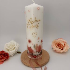 Hochzeitskerze "Magnolie rosa" veredelt mit Wachs