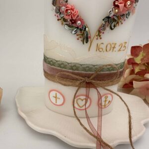 Taufkerze "Flowerheart" rosa & grün – Bild 4