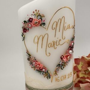 Taufkerze "Flowerheart" rosa & grün – Bild 2