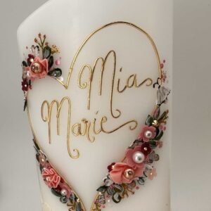 Taufkerze "Flowerheart" rosa & grün – Bild 3