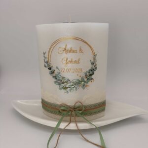 Hochzeitskerze "Oliveloop" grün & gold