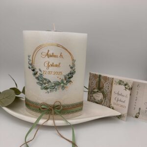 Hochzeitskerze "Oliveloop" grün & gold – Bild 4