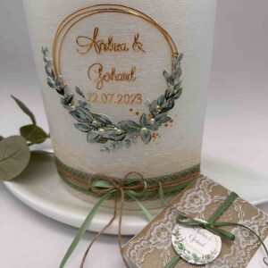Hochzeitskerze "Oliveloop" grün & gold – Bild 5