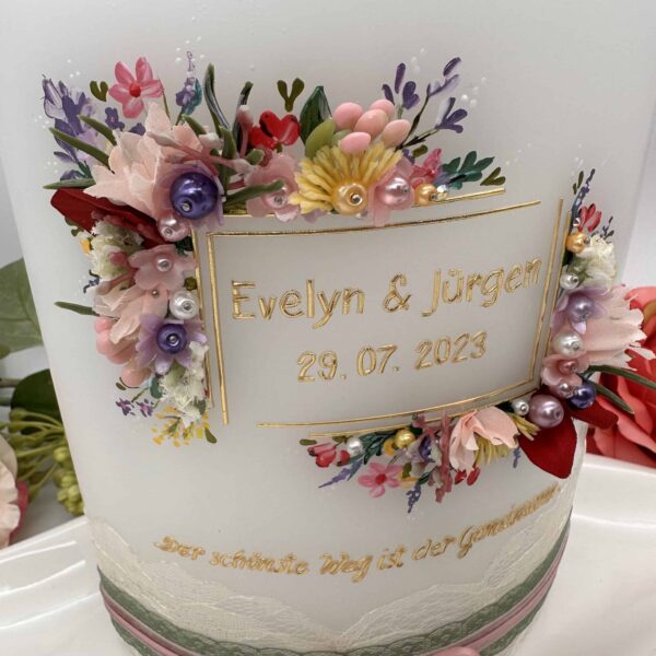 Hochzeitskerze "Flowerframe" Wiesenblumen
