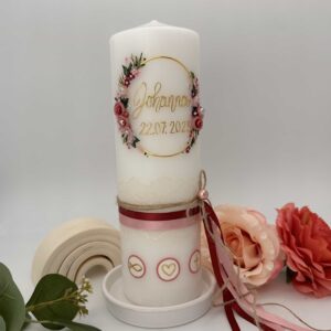 Taufkerze "Flowerloop" altrosa & brombeer – Bild 2