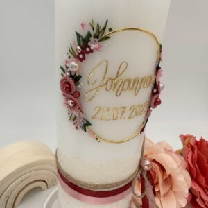 Taufkerze "Flowerloop" altrosa & brombeer – Bild 3