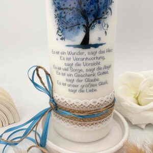 Taufkerze "Flowertree" petrolblau – Bild 4