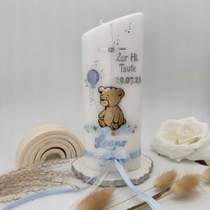 Taufkerze "Teddybär" blau