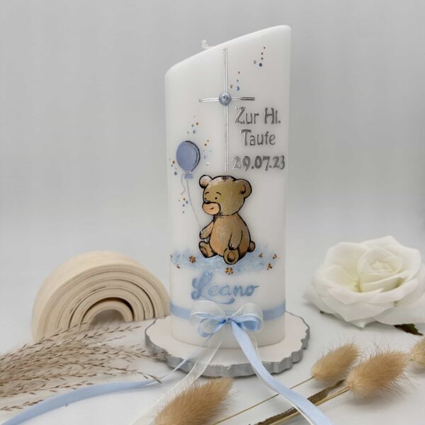 Taufkerze "Teddybär" blau