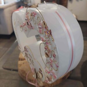 Hochzeitskerze "Doppelherz" rosa & Holz – Bild 2