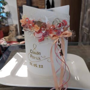 Hochzeitskerze "Blütenbouquet" rosa & apricot – Bild 2