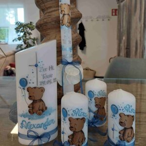 Taufkerze "Teddybär" dunkelblau