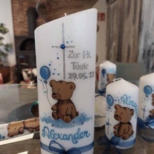 Taufkerze "Teddybär" blau – Bild 3