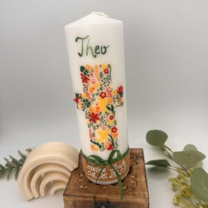 Tauf- oder Kommunionskerze "Mosaik-Kreuz" grün & rot – Bild 3