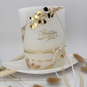 Hochzeitskerze "Glamorous Gold" Symmetry & Leaves – Bild 2