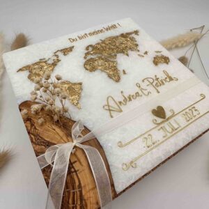 Hochzeitskerze "Weltkarte" in Glamorous Gold – Bild 2