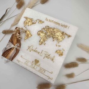 Hochzeitskerze "Weltkarte" in Glamorous Gold – Bild 3