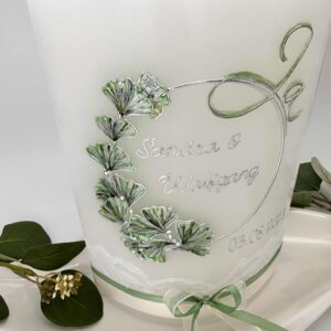Hochzeitskerze "Ginko" grün & silber – Bild 3