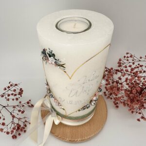 Hochzeitskerze "Flowerheart" zartrosa & silber – Bild 5