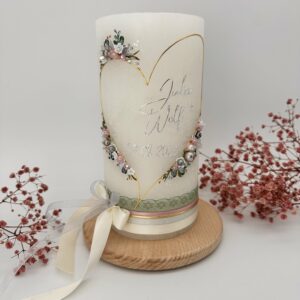Hochzeitskerze "Flowerheart" zartrosa & silber – Bild 4