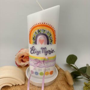 Tauf- oder Kommunionskerze "Regenbogen" bunt