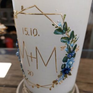 Hochzeitskerze "Hexagon" grün & lichtblau – Bild 2