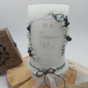 Hochzeitskerze "Hexagon" Winterwonderland