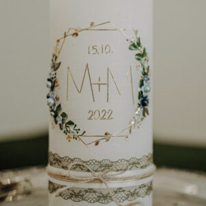 Hochzeitskerze "Hexagon" grün & lichtblau