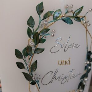 Hochzeitskerze "Symmetry & Leaves" grün & natur – Bild 4