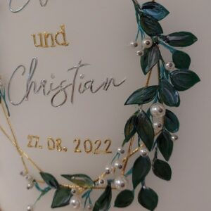 Hochzeitskerze "Symmetry & Leaves" grün & natur – Bild 3