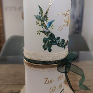 Taufkerze "Hexagon" Greenery auf Rustikkerze – Bild 2