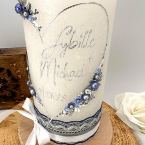 Hochzeitskerze "Flowerheart" silber & blau – Bild 4