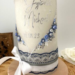 Hochzeitskerze "Flowerheart" silber & blau – Bild 3