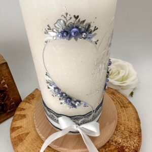 Hochzeitskerze "Flowerheart" silber & blau – Bild 2