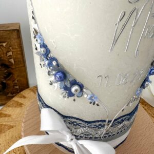 Hochzeitskerze "Flowerheart" silber & blau – Bild 5
