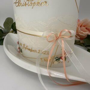 Hochzeitskerze "Symmetry Leaves" apricot & grün – Bild 4