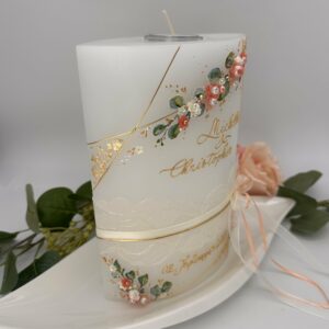 Hochzeitskerze "Symmetry Leaves" apricot & grün – Bild 3