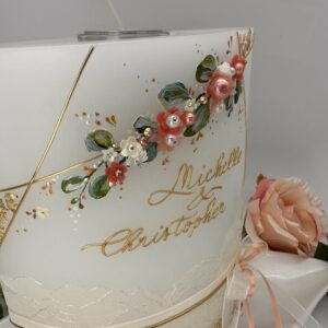 Hochzeitskerze "Symmetry Leaves" apricot & grün – Bild 2