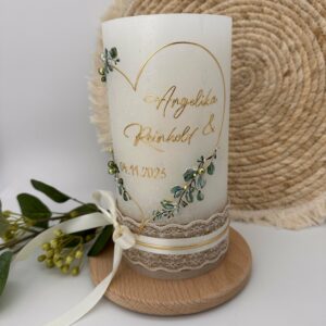 Hochzeitskerze "Flowerheart" Greenery