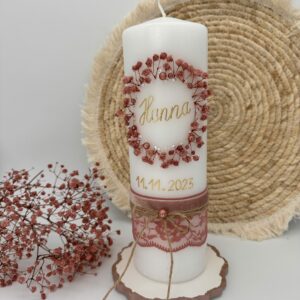 Taufkerze "Schleierkraut" altrosa