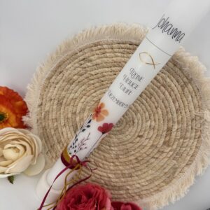 Tauf- oder Kommunionskerze "Flowers" pink & gelb – Bild 2