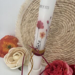 Tauf- oder Kommunionskerze "Flowers" pink & gelb – Bild 3