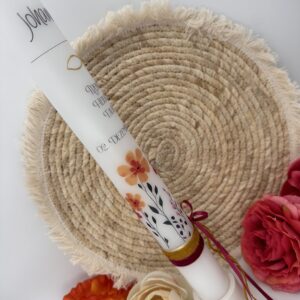 Tauf- oder Kommunionskerze "Flowers" pink & gelb – Bild 4