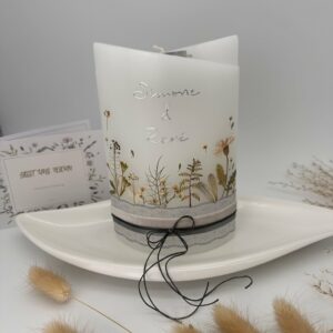 Hochzeitskerze "Trockenblumen" Naturelook
