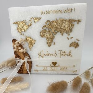 Hochzeitskerze "Weltkarte" in Glamorous Gold