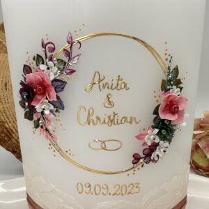 Hochzeitskerze "Flowerloop" Wild Rose