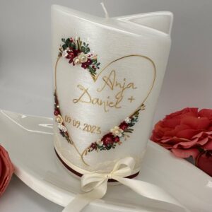 Hochzeitskerze "Flowerheart" deep red – Bild 3
