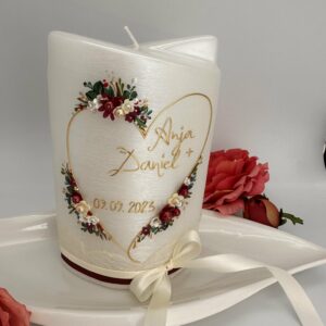 Hochzeitskerze "Flowerheart" deep red – Bild 2