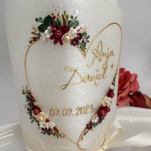 Hochzeitskerze "Flowerheart" deep red